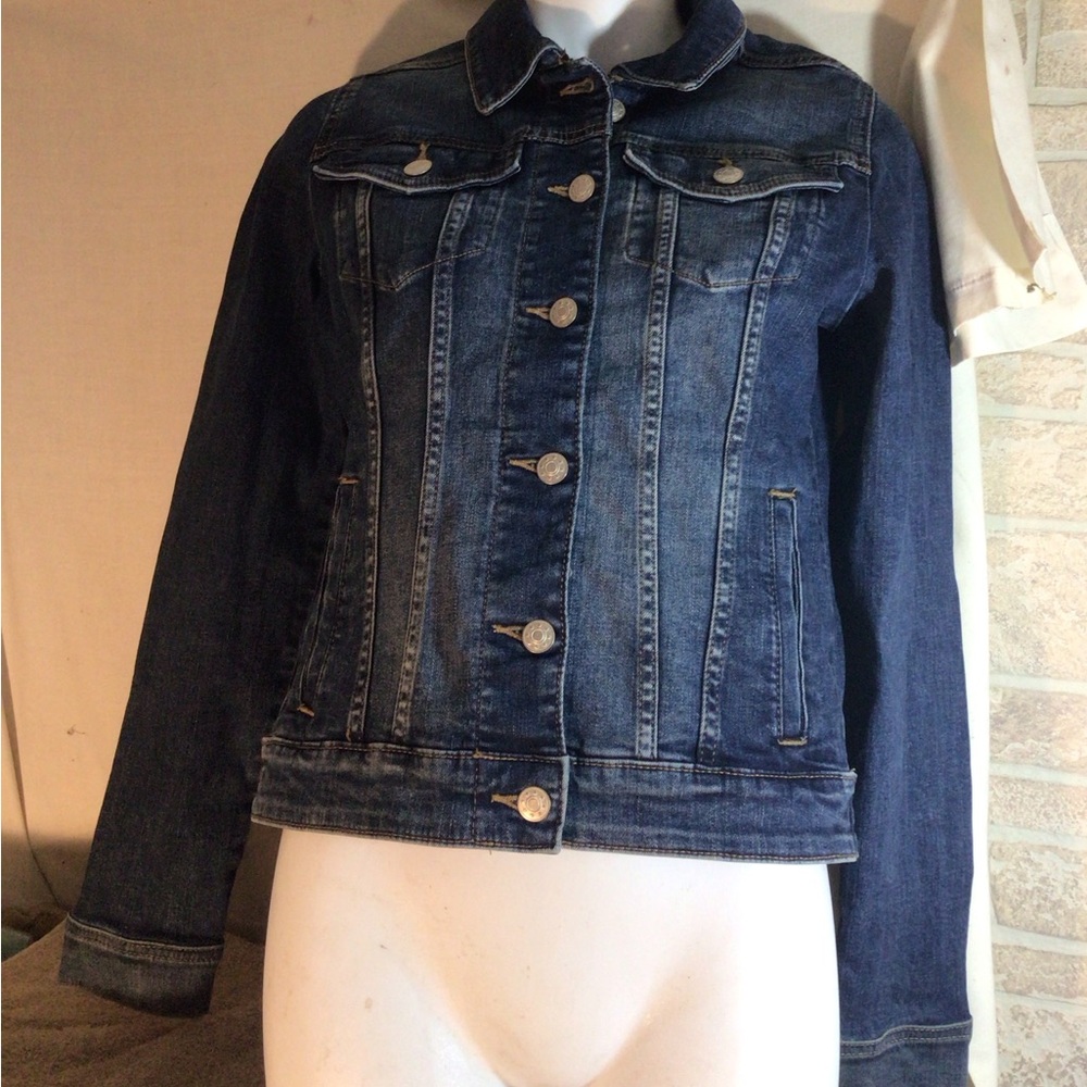 Woman Sz XXS Dark Blue Denim Faded Jacket CASUAL DESIGNS pre-owned
